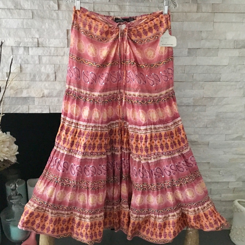 ANGIE’S BOHO DRAWSTRING WAIST MAXI SKIRT SIZE MED